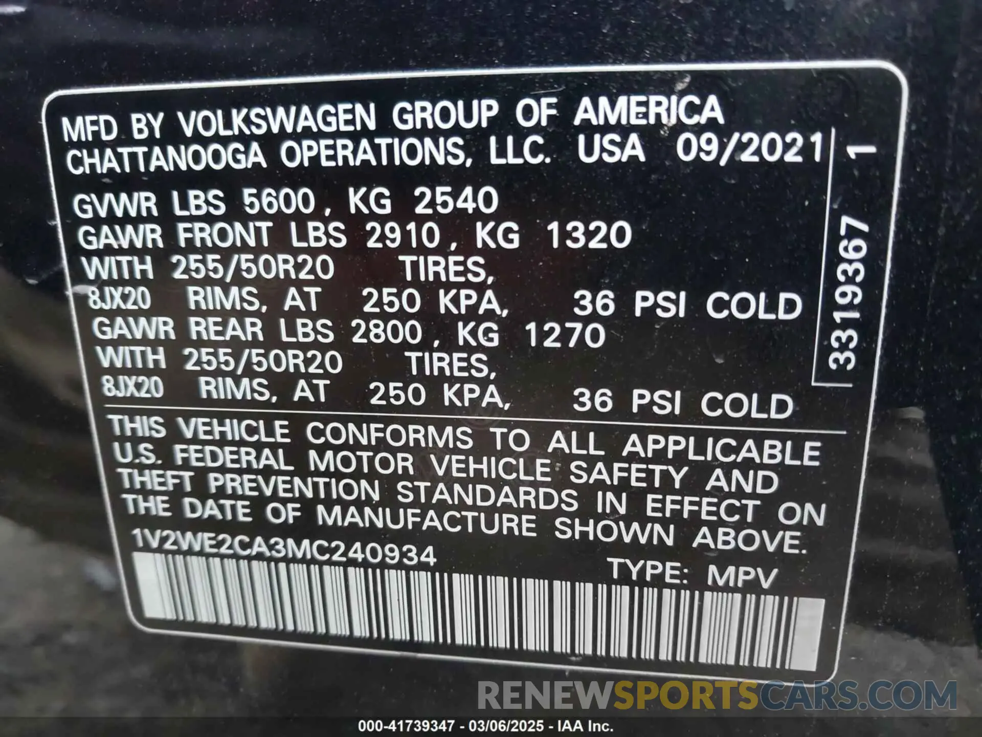 9 Photograph of a damaged car 1V2WE2CA3MC240934 VOLKSWAGEN ATLAS CROSS SPORT 2021