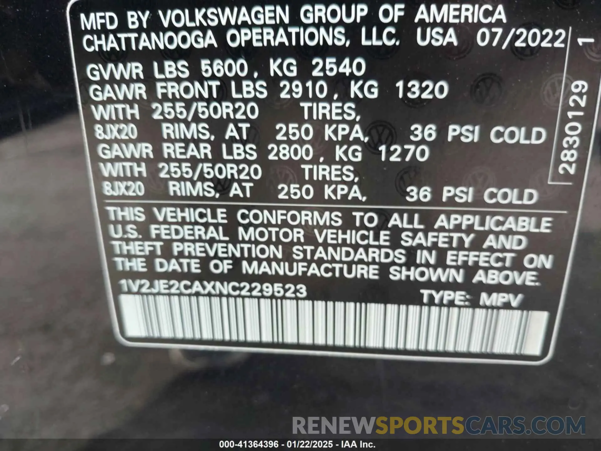 9 Фотография поврежденного автомобиля 1V2JE2CAXNC229523 VOLKSWAGEN ATLAS CROSS SPORT 2022