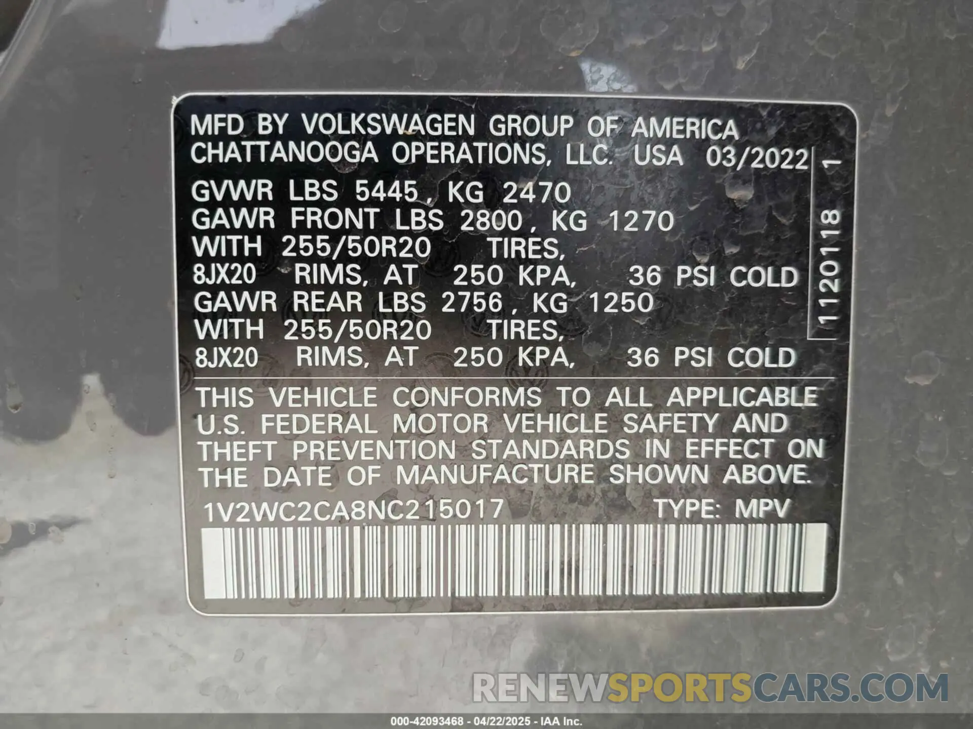 9 Фотография поврежденного автомобиля 1V2WC2CA8NC215017 VOLKSWAGEN ATLAS CROSS SPORT 2022