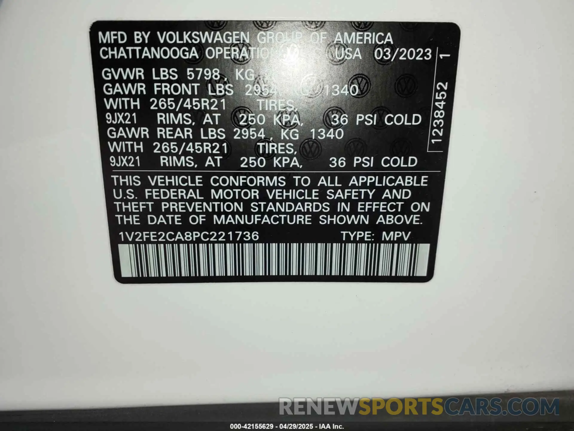 9 Фотография поврежденного автомобиля 1V2FE2CA8PC221736 VOLKSWAGEN ATLAS CROSS SPORT 2023