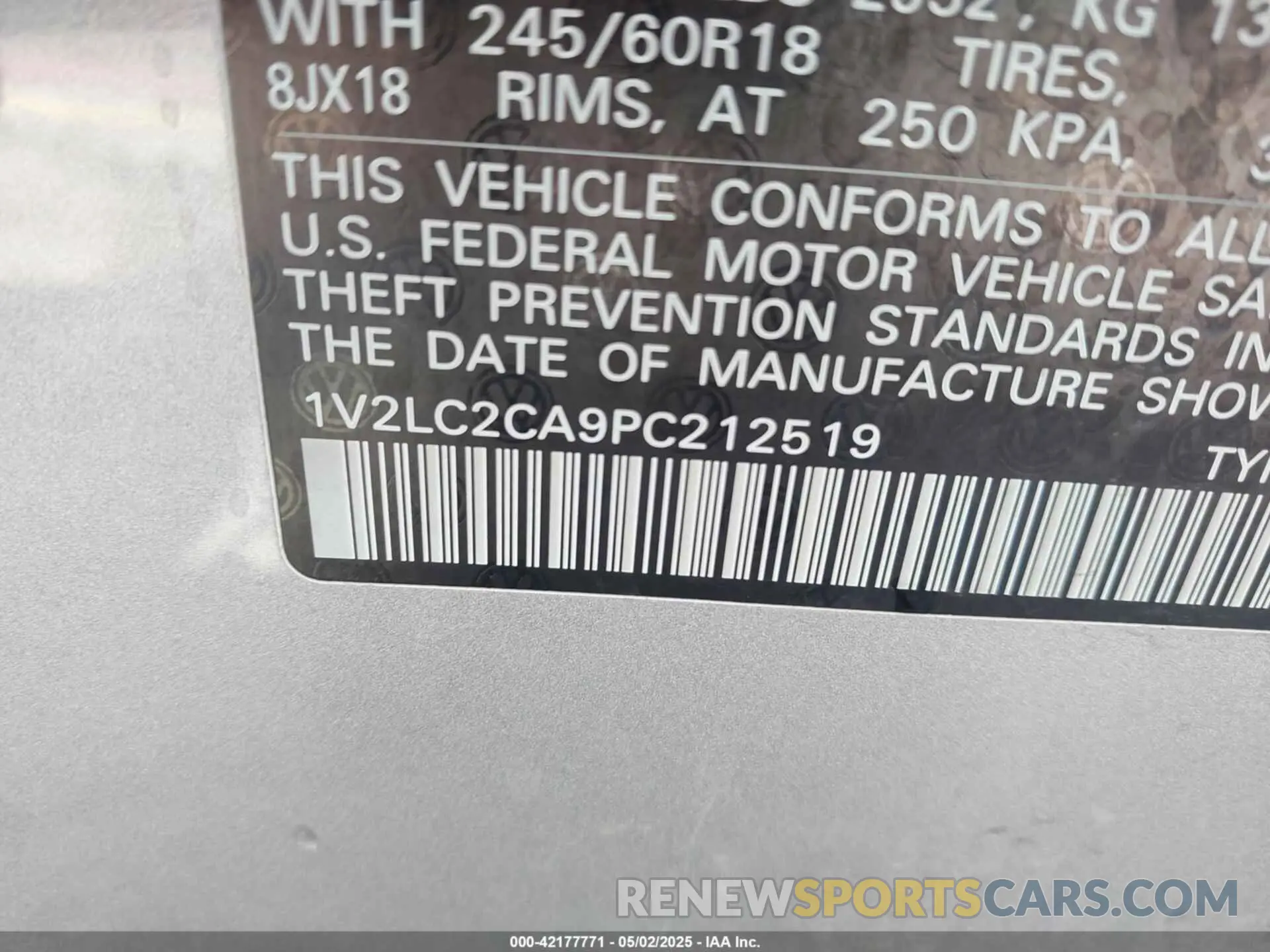 9 Photograph of a damaged car 1V2LC2CA9PC212519 VOLKSWAGEN ATLAS CROSS SPORT 2023