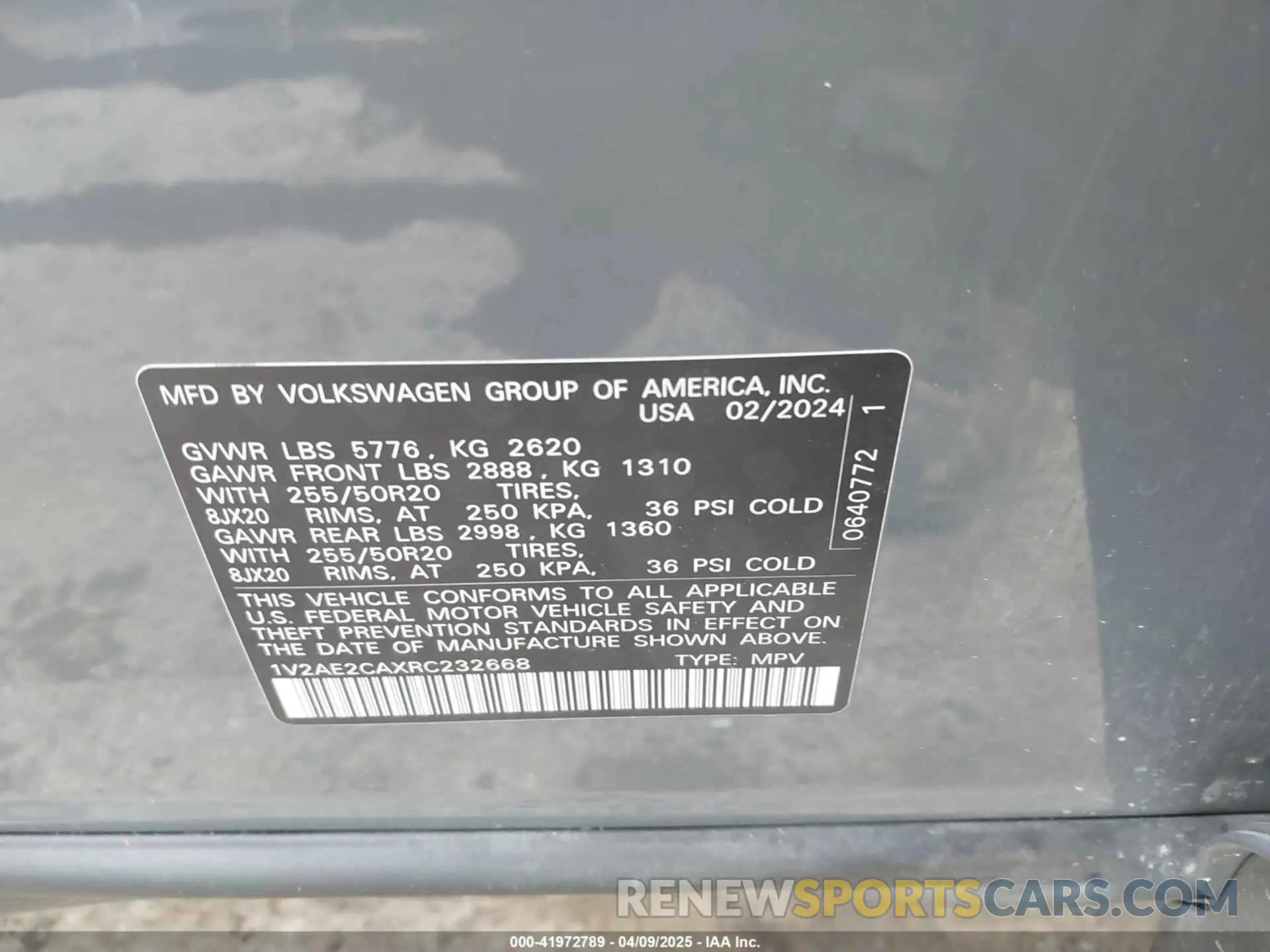 9 Фотография поврежденного автомобиля 1V2AE2CAXRC232668 VOLKSWAGEN ATLAS CROSS SPORT 2024