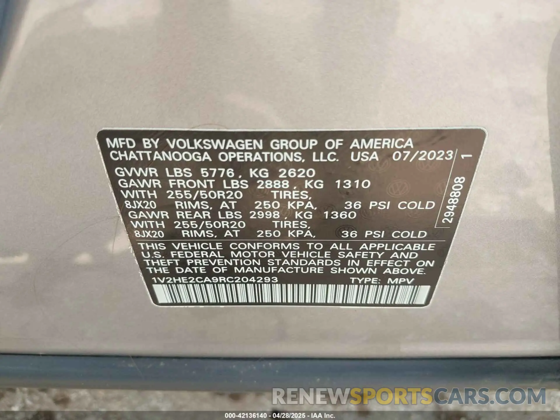 9 Photograph of a damaged car 1V2HE2CA9RC204293 VOLKSWAGEN ATLAS CROSS SPORT 2024