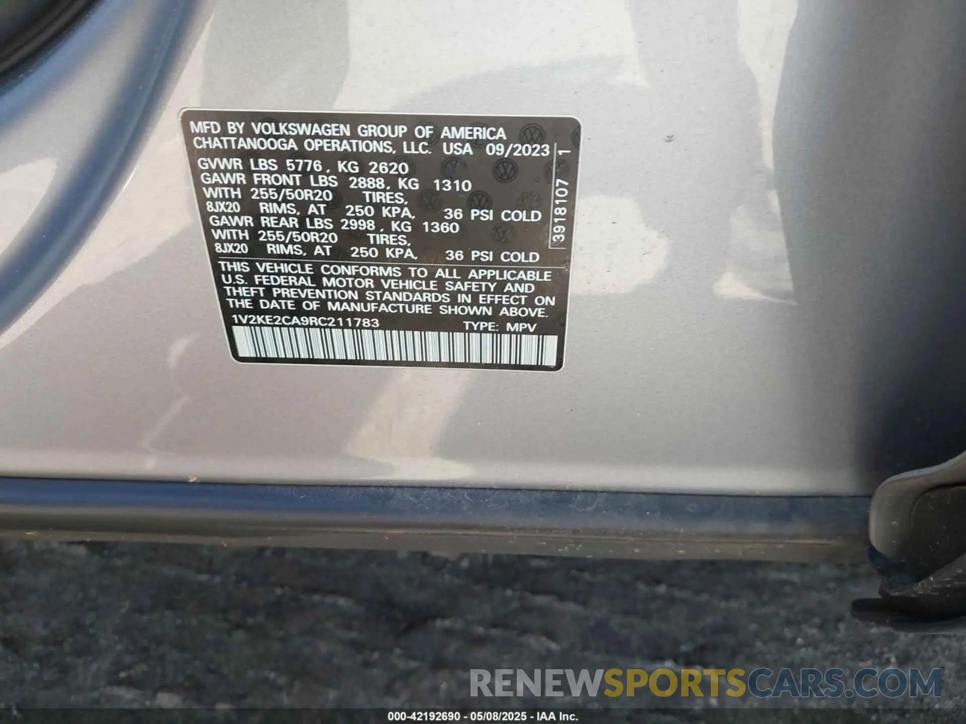 9 Фотография поврежденного автомобиля 1V2KE2CA9RC211783 VOLKSWAGEN ATLAS CROSS SPORT 2024