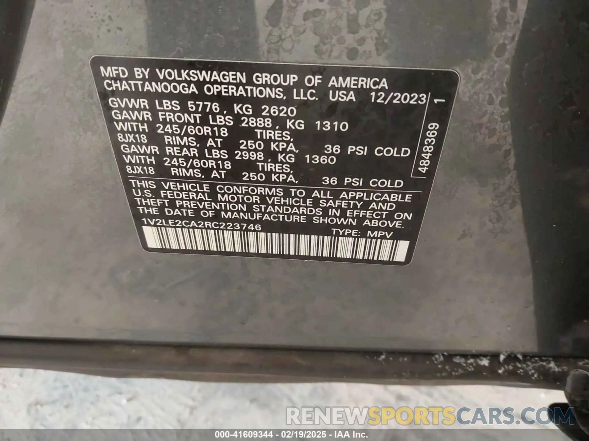 9 Фотография поврежденного автомобиля 1V2LE2CA2RC223746 VOLKSWAGEN ATLAS CROSS SPORT 2024