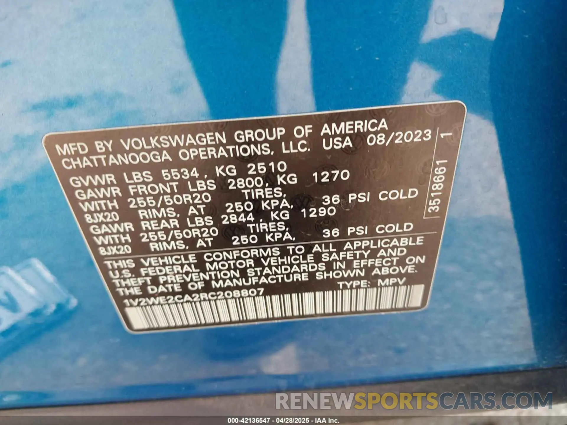 9 Фотография поврежденного автомобиля 1V2WE2CA2RC208807 VOLKSWAGEN ATLAS CROSS SPORT 2024