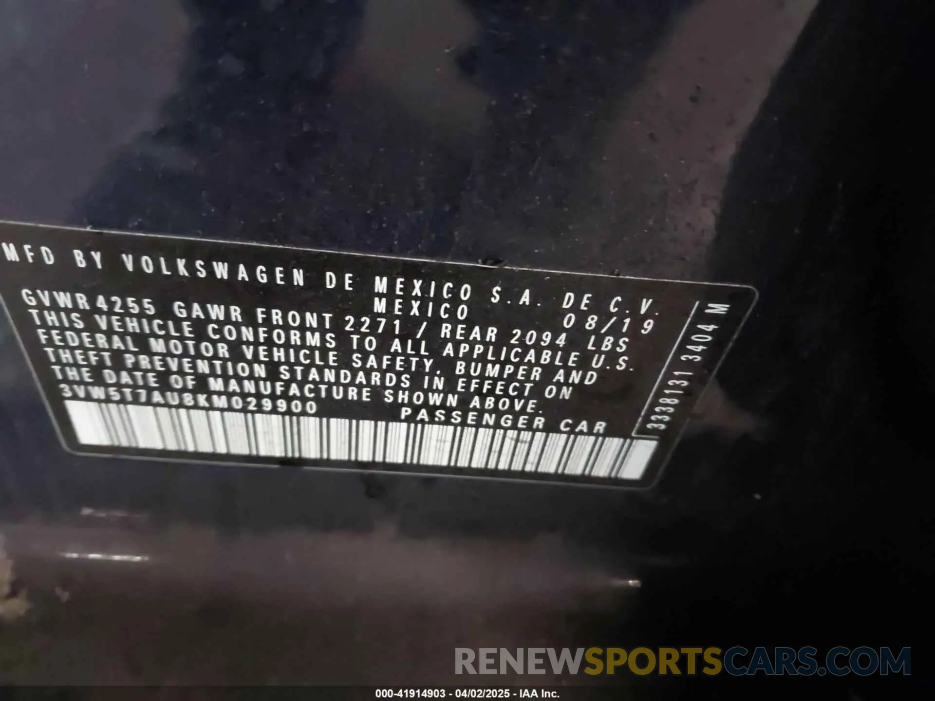 9 Фотография поврежденного автомобиля 3VW5T7AU8KM029900 VOLKSWAGEN GOLF GTI 2019