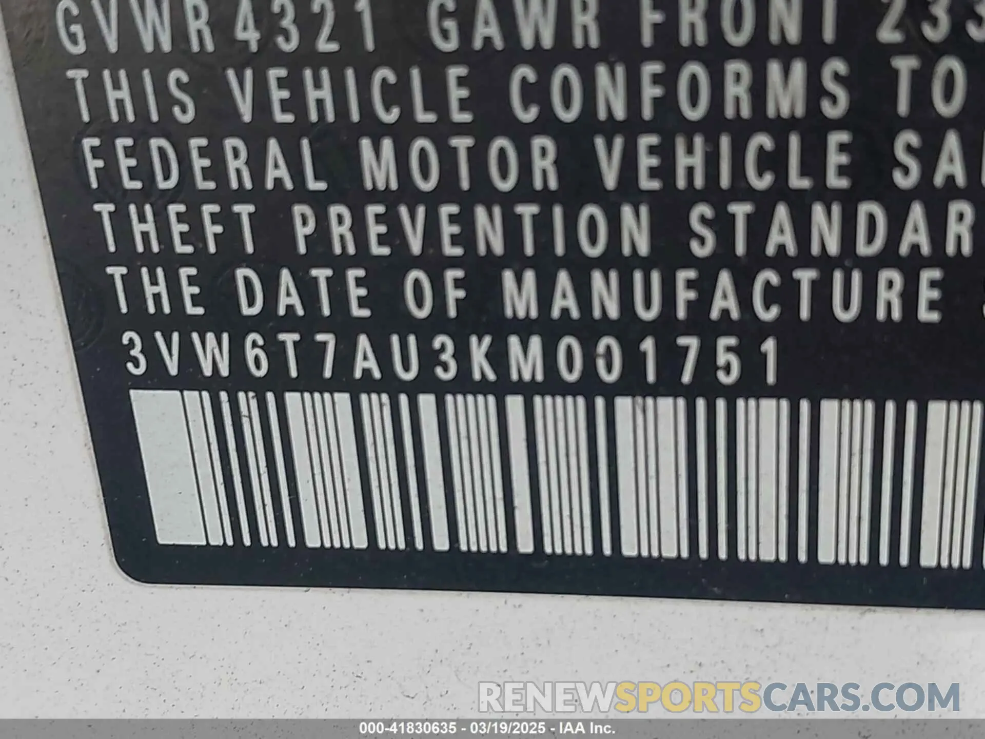 9 Photograph of a damaged car 3VW6T7AU3KM001751 VOLKSWAGEN GOLF GTI 2019