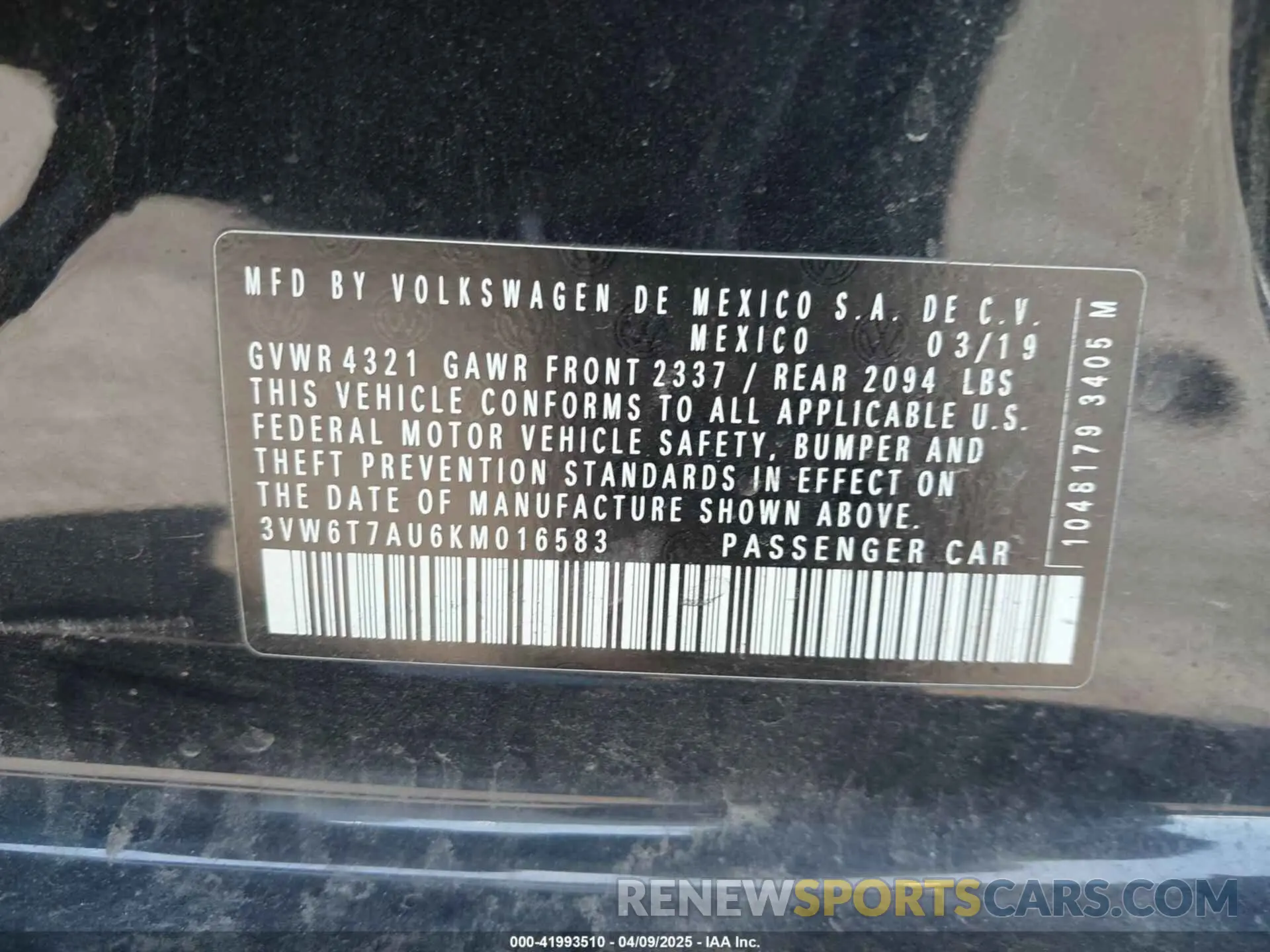 9 Photograph of a damaged car 3VW6T7AU6KM016583 VOLKSWAGEN GOLF GTI 2019
