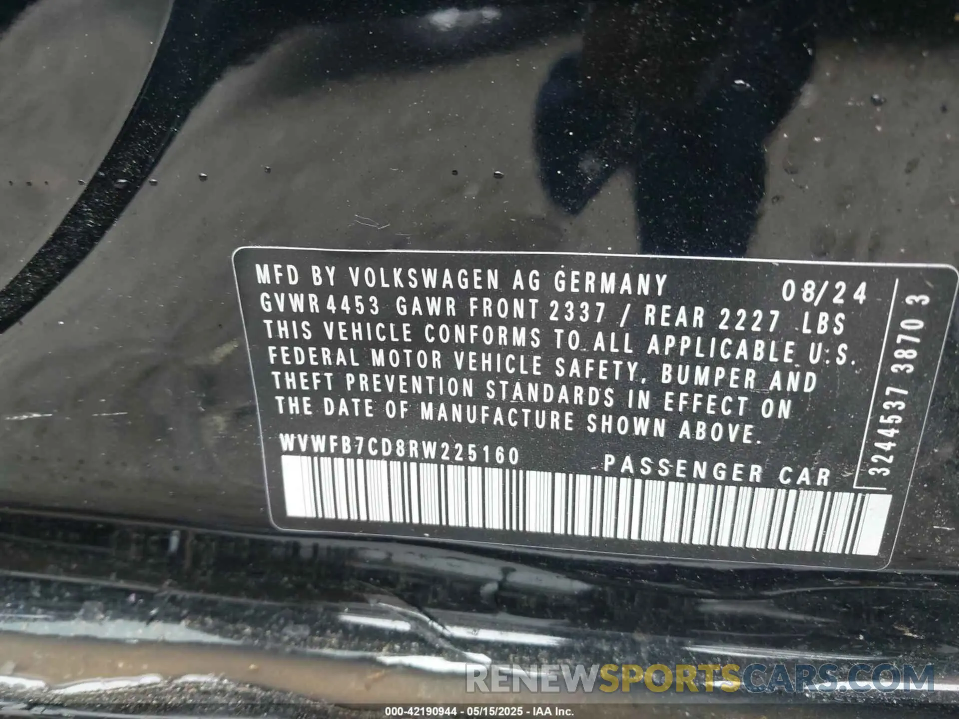 9 Фотография поврежденного автомобиля WVWFB7CD8RW225160 VOLKSWAGEN GOLF R 2024