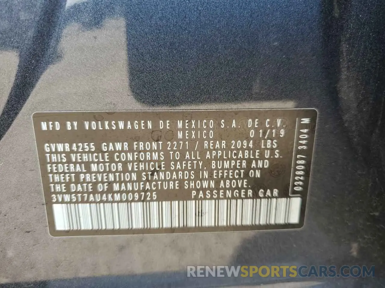 13 Фотография поврежденного автомобиля 3VW5T7AU4KM009725 VOLKSWAGEN GTI 2019