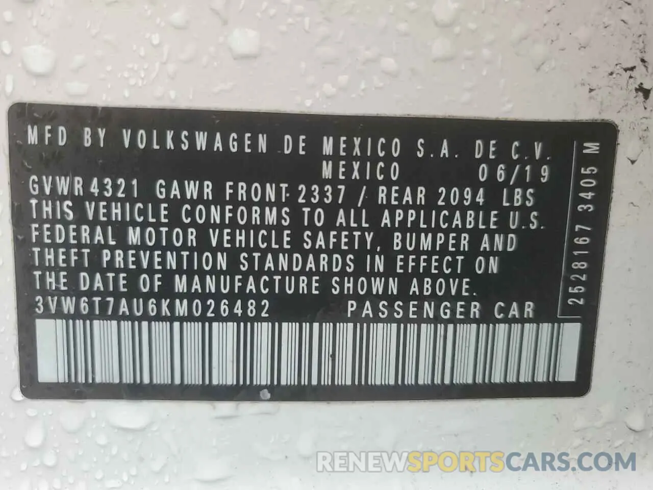 13 Фотография поврежденного автомобиля 3VW6T7AU6KM026482 VOLKSWAGEN GTI 2019