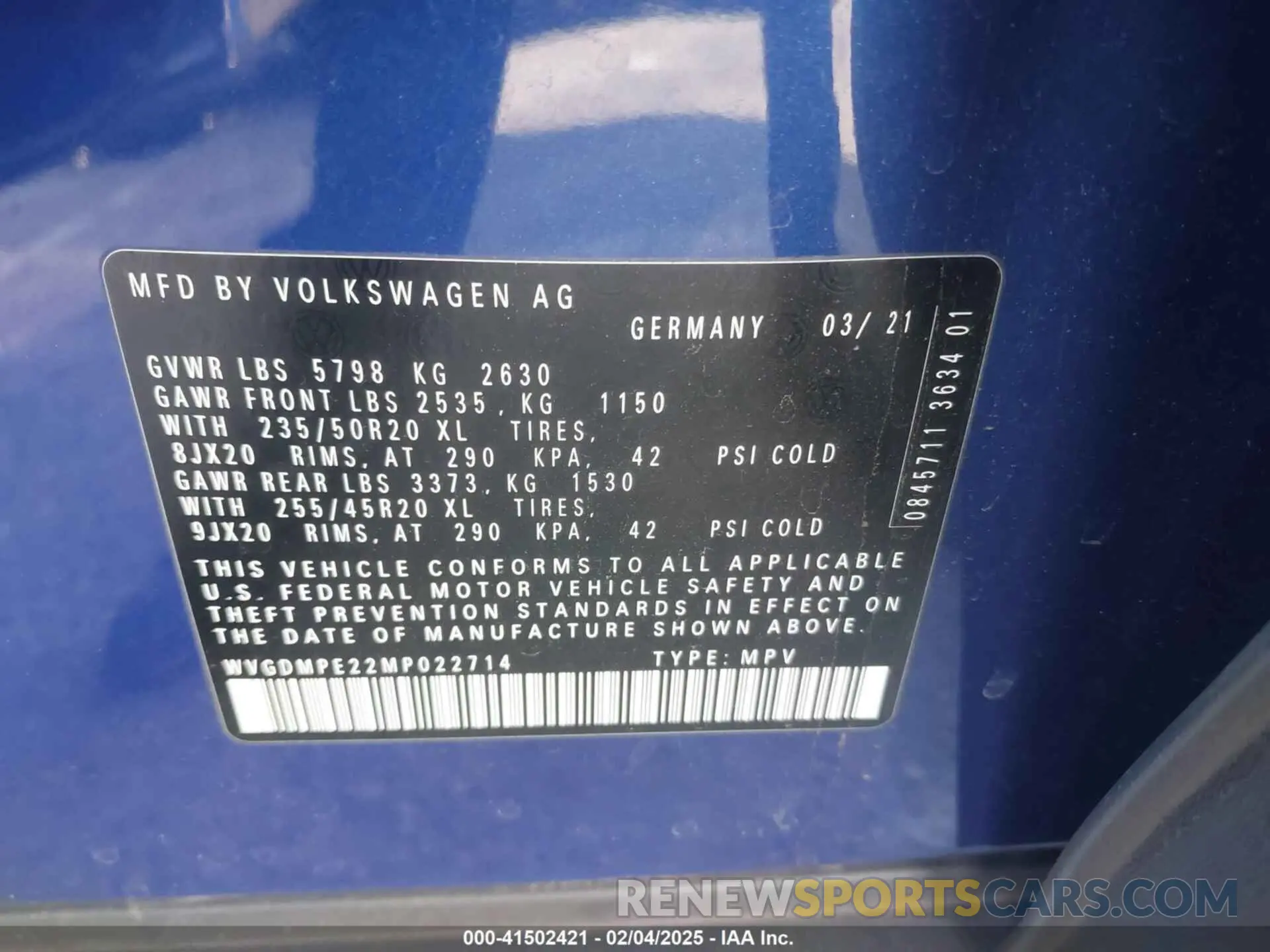 9 Фотография поврежденного автомобиля WVGDMPE22MP022714 VOLKSWAGEN ID.4 2021