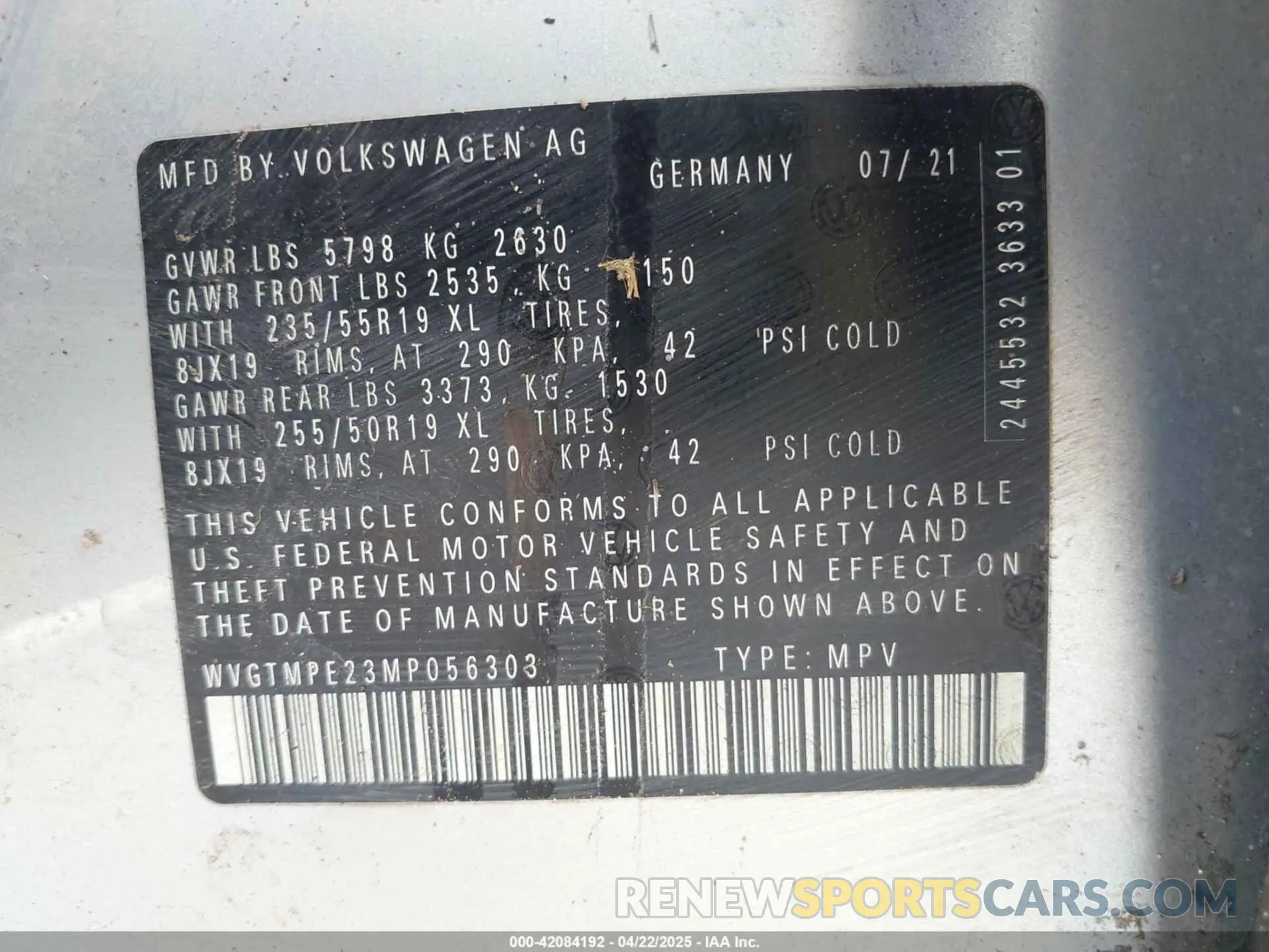 9 Фотография поврежденного автомобиля WVGTMPE23MP056303 VOLKSWAGEN ID.4 2021