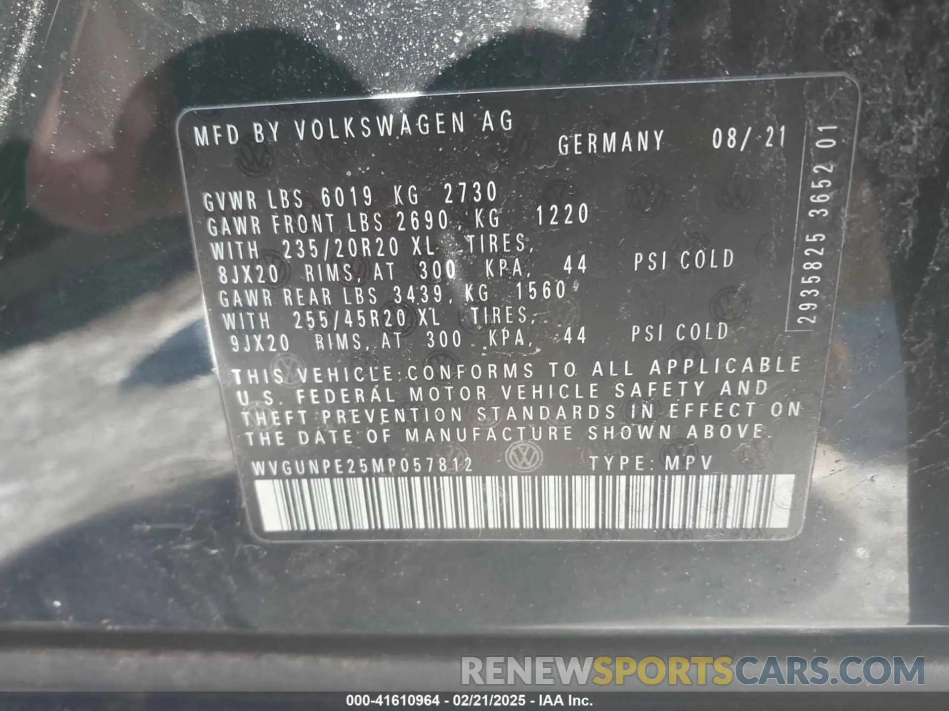 9 Фотография поврежденного автомобиля WVGUNPE25MP057812 VOLKSWAGEN ID.4 2021