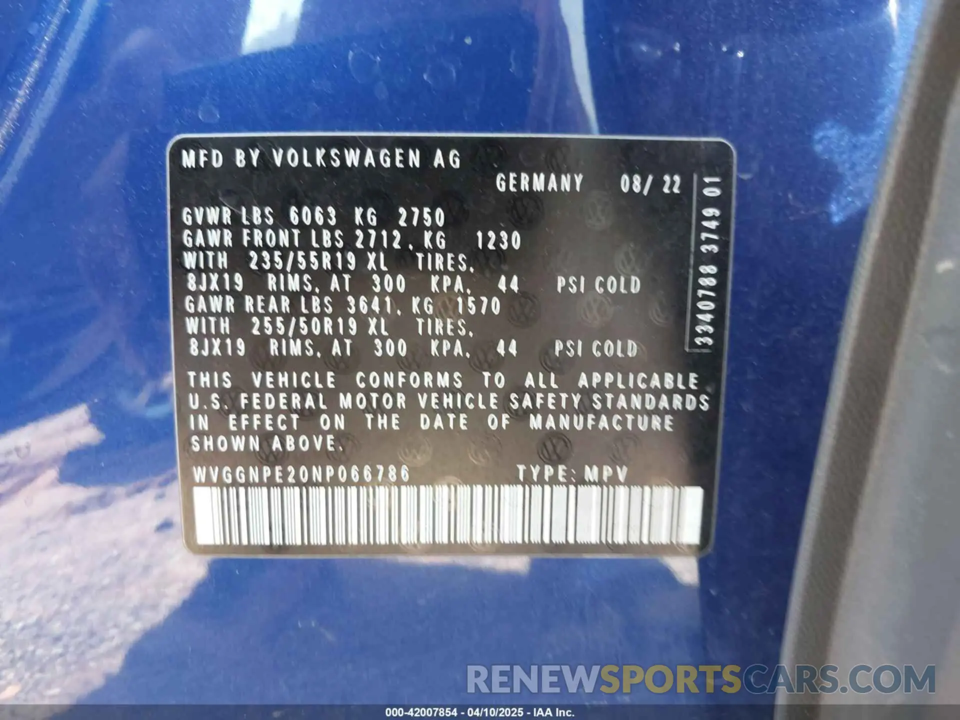 9 Фотография поврежденного автомобиля WVGGNPE20NP066786 VOLKSWAGEN ID.4 2022