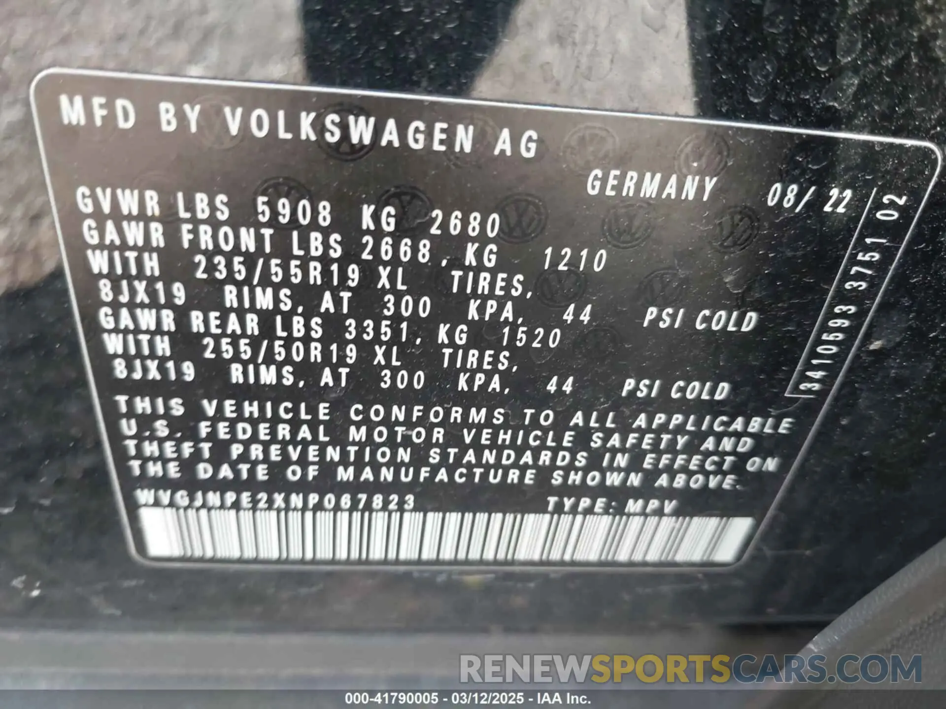 9 Фотография поврежденного автомобиля WVGJNPE2XNP067823 VOLKSWAGEN ID.4 2022