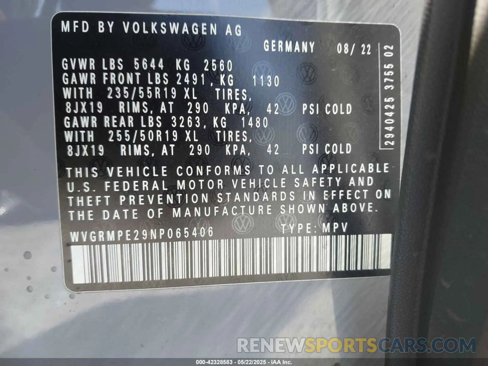 9 Photograph of a damaged car WVGRMPE29NP065406 VOLKSWAGEN ID.4 2022