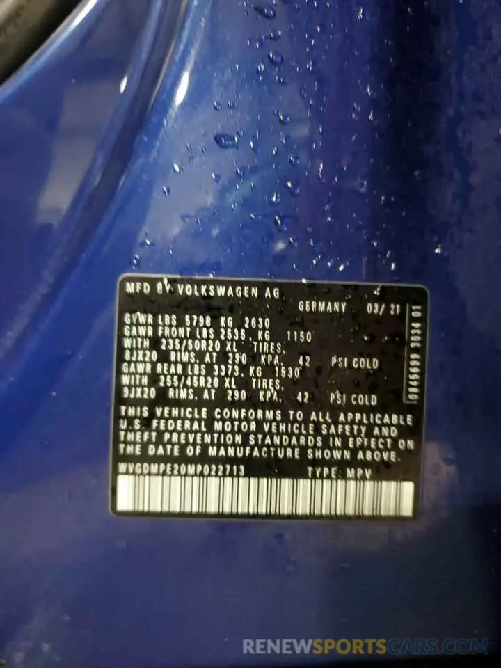 14 Photograph of a damaged car WVGDMPE20MP022713 VOLKSWAGEN ID.4 FIRST 2021