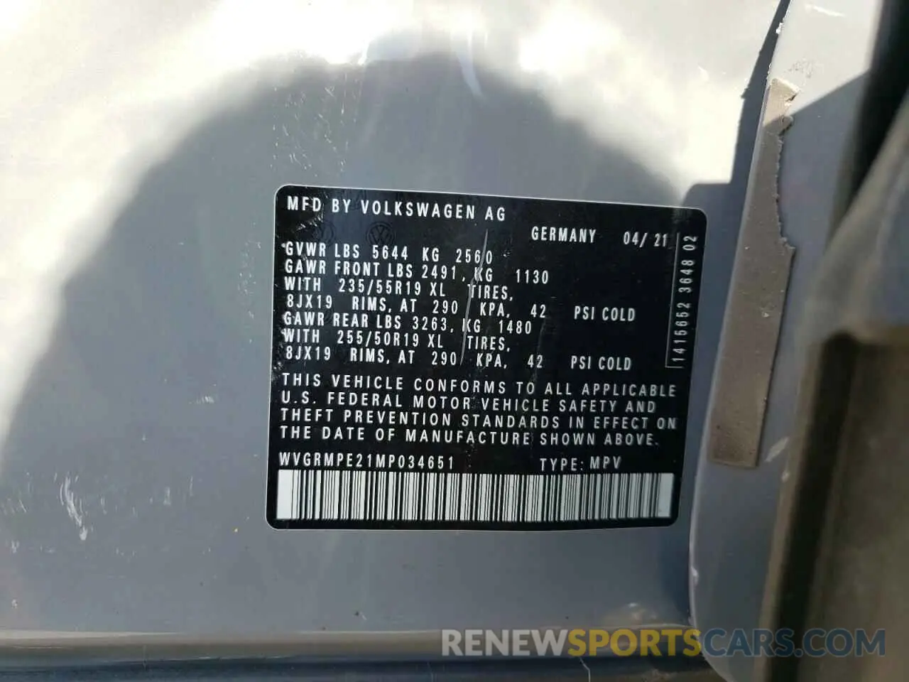 14 Photograph of a damaged car WVGRMPE21MP034651 VOLKSWAGEN ID.4 PRO 2021