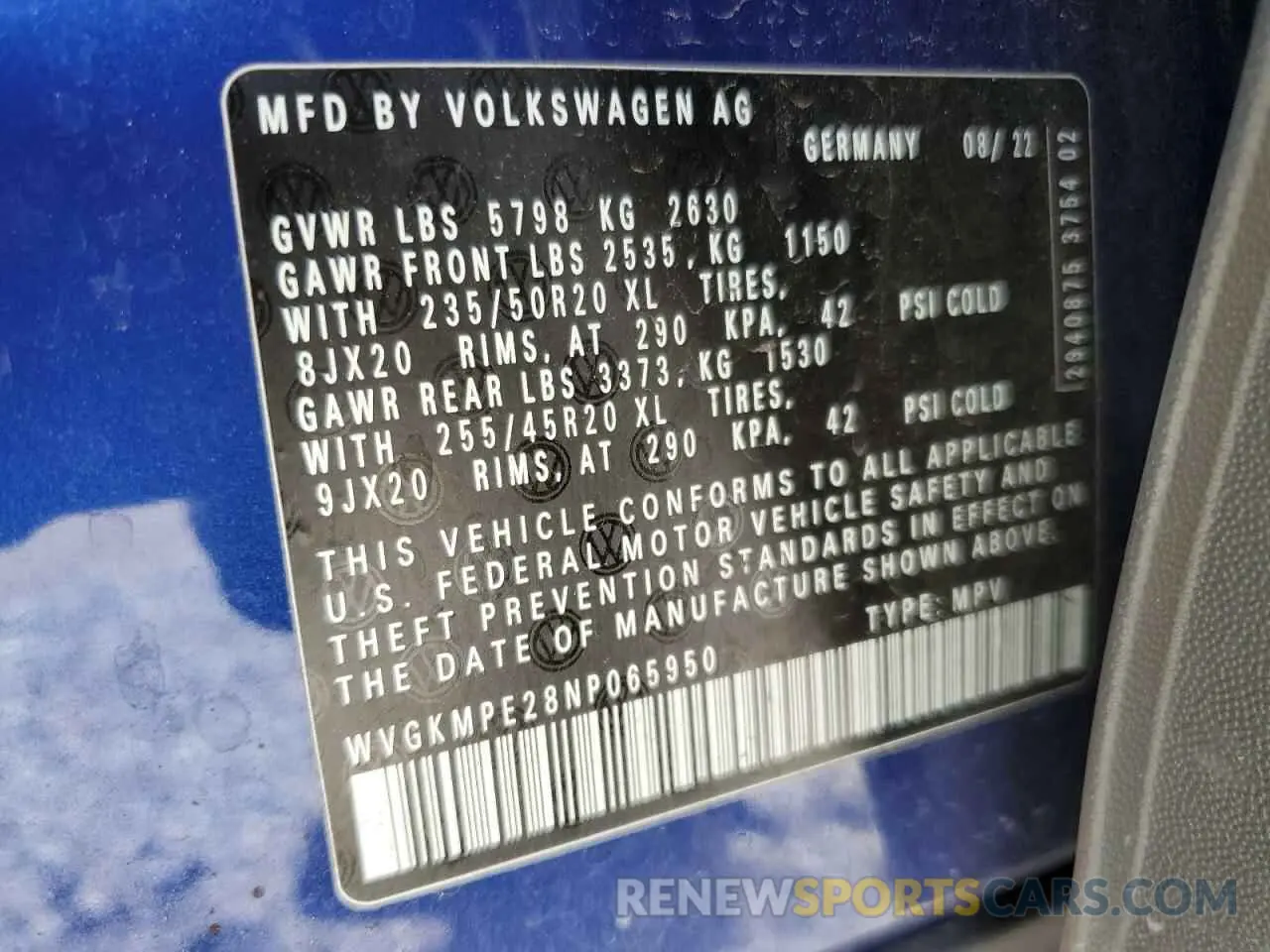 13 Photograph of a damaged car WVGKMPE28NP065950 VOLKSWAGEN ID.4 PRO S 2022