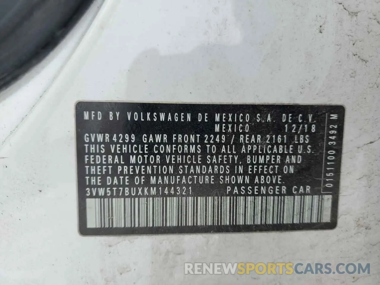14 Фотография поврежденного автомобиля 3VW5T7BUXKM144321 VOLKSWAGEN JETTA 2019
