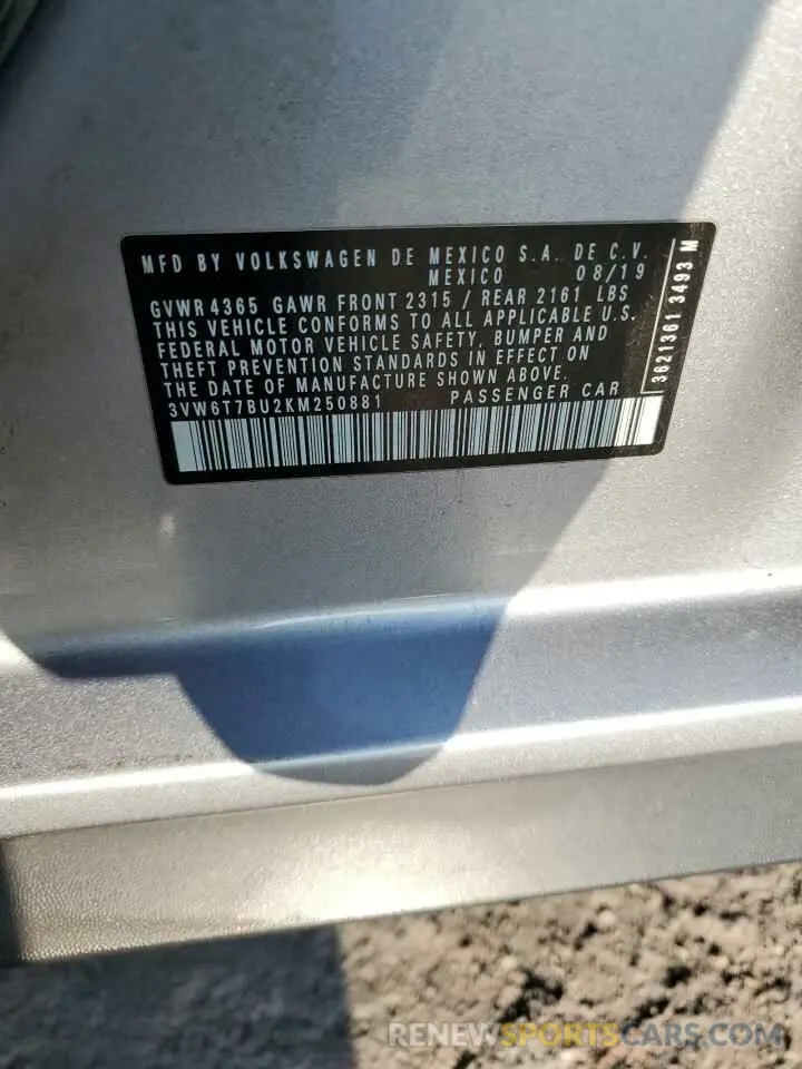 12 Photograph of a damaged car 3VW6T7BU2KM250881 VOLKSWAGEN JETTA 2019