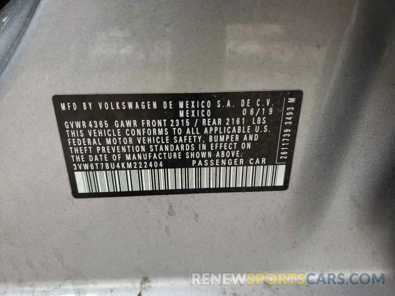 13 Photograph of a damaged car 3VW6T7BU4KM222404 VOLKSWAGEN JETTA 2019