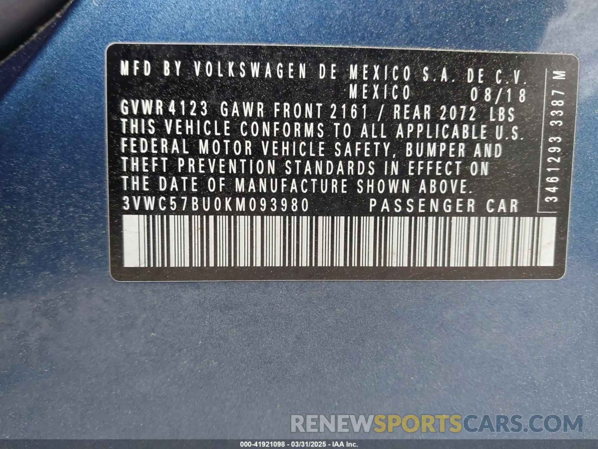 9 Photograph of a damaged car 3VWC57BU0KM093980 VOLKSWAGEN JETTA 2019