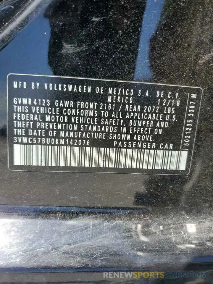 12 Photograph of a damaged car 3VWC57BU0KM142076 VOLKSWAGEN JETTA 2019