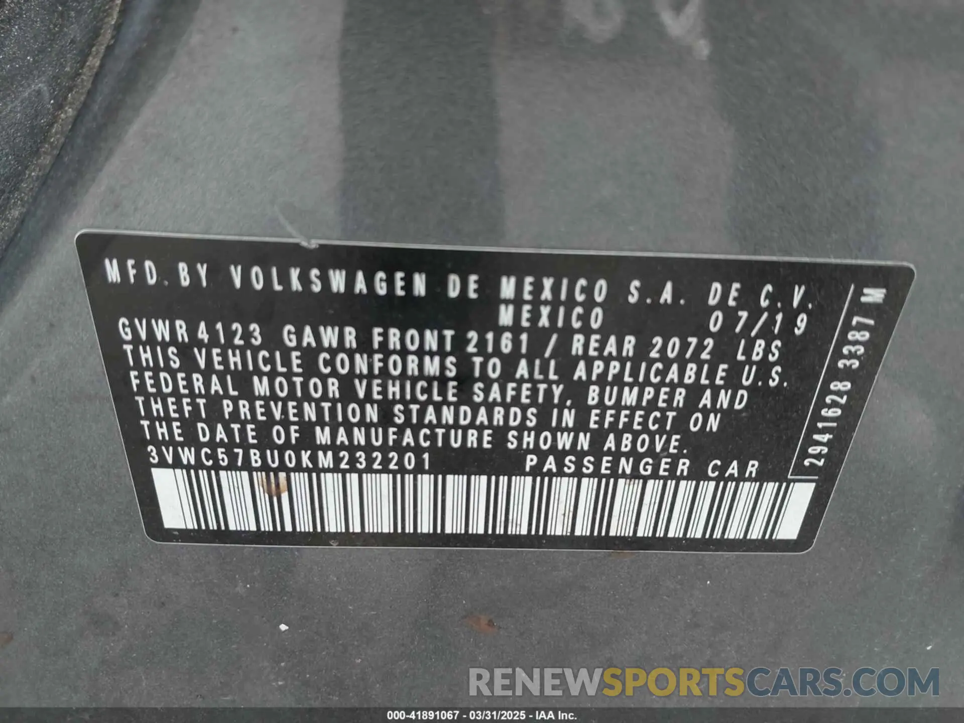 9 Photograph of a damaged car 3VWC57BU0KM232201 VOLKSWAGEN JETTA 2019