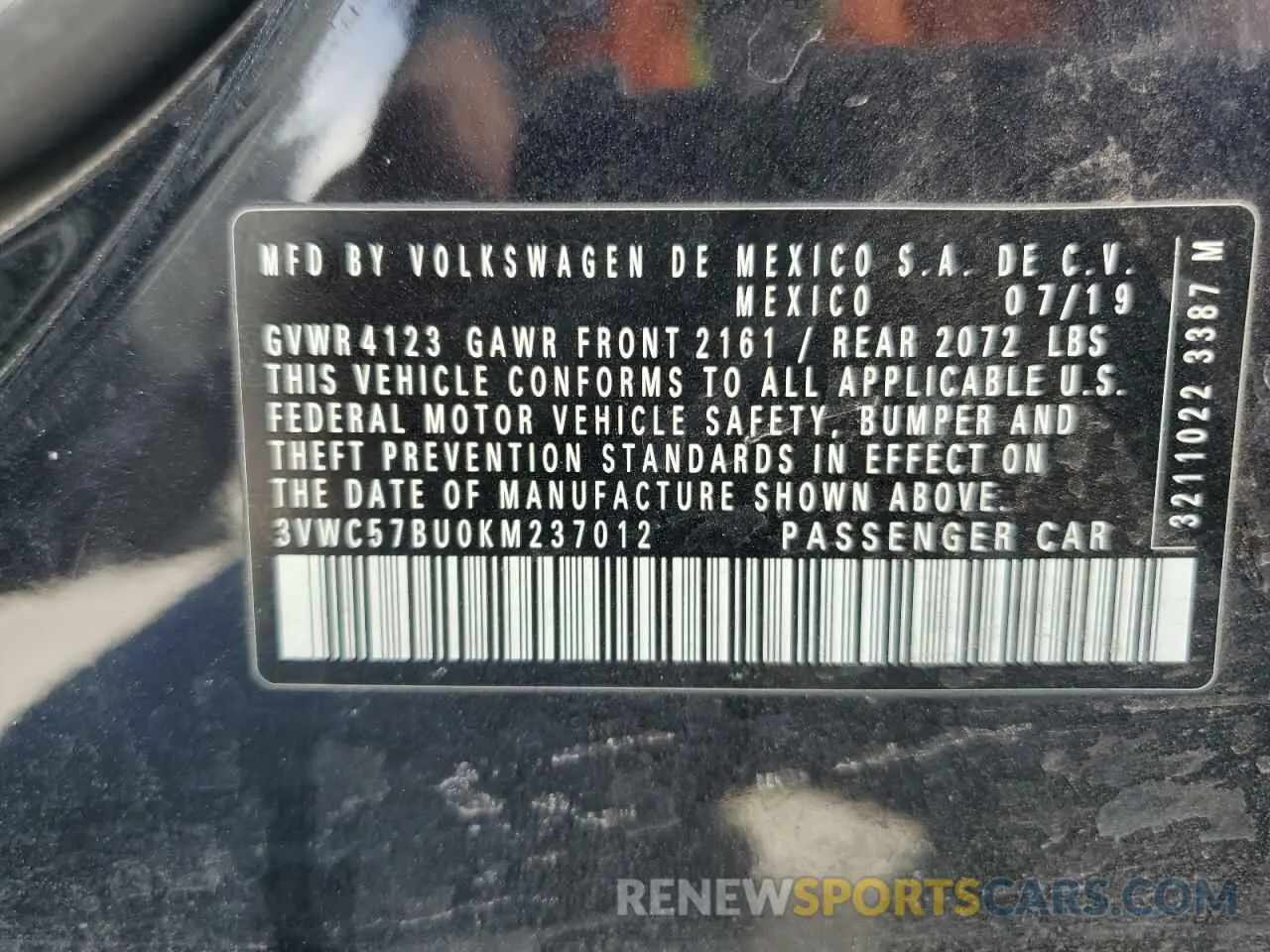 12 Photograph of a damaged car 3VWC57BU0KM237012 VOLKSWAGEN JETTA 2019