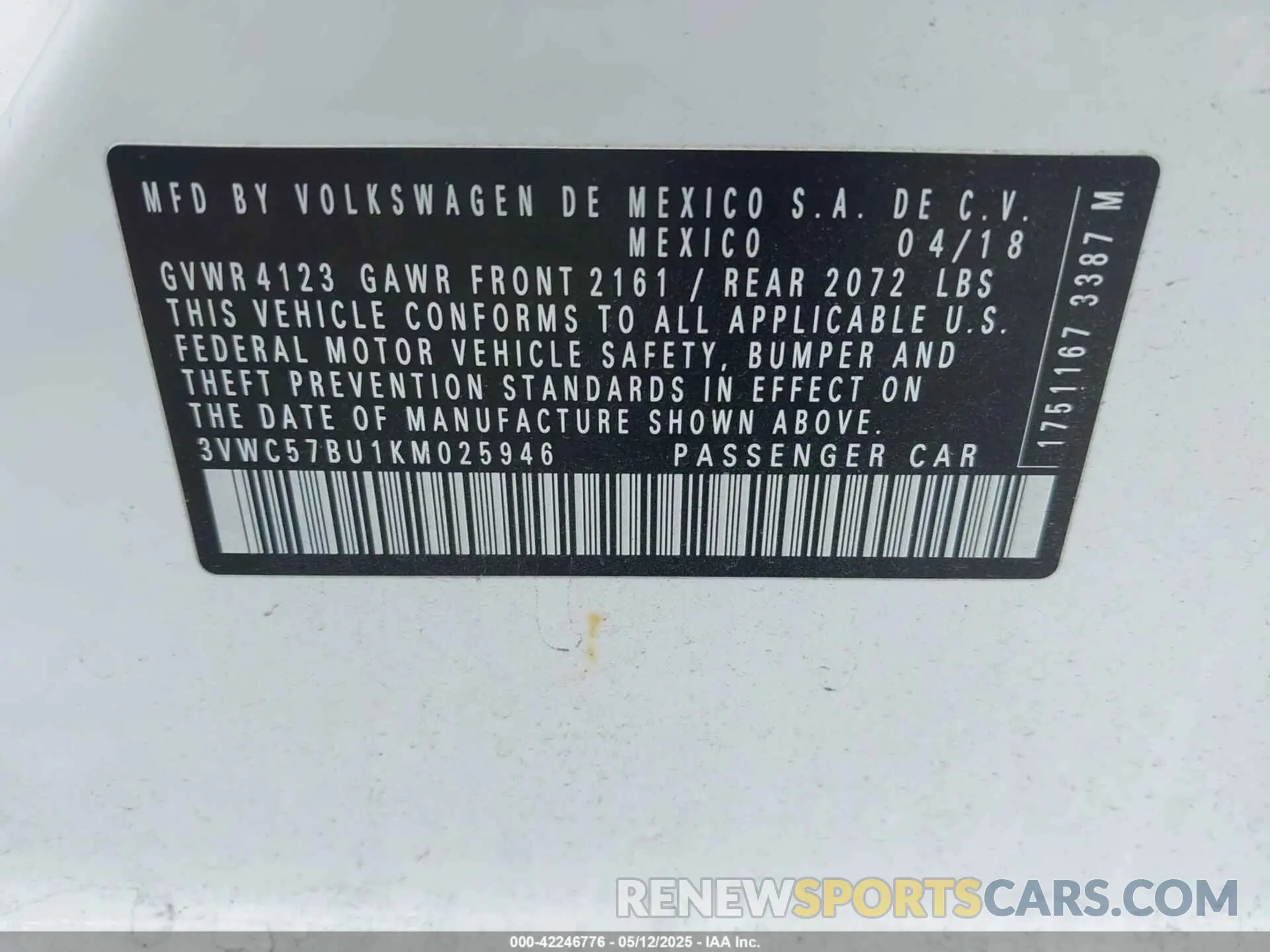 9 Photograph of a damaged car 3VWC57BU1KM025946 VOLKSWAGEN JETTA 2019