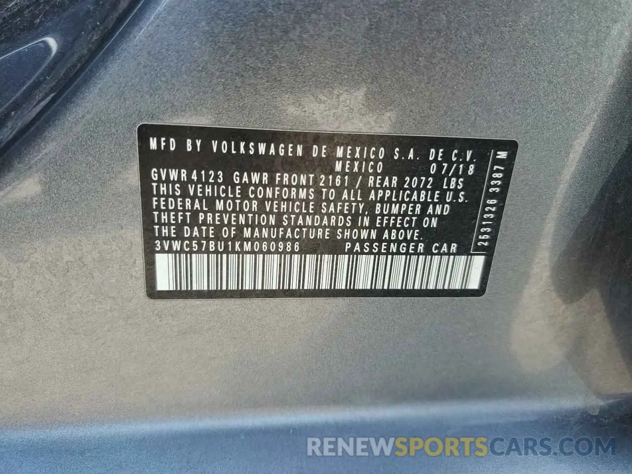 12 Photograph of a damaged car 3VWC57BU1KM060986 VOLKSWAGEN JETTA 2019
