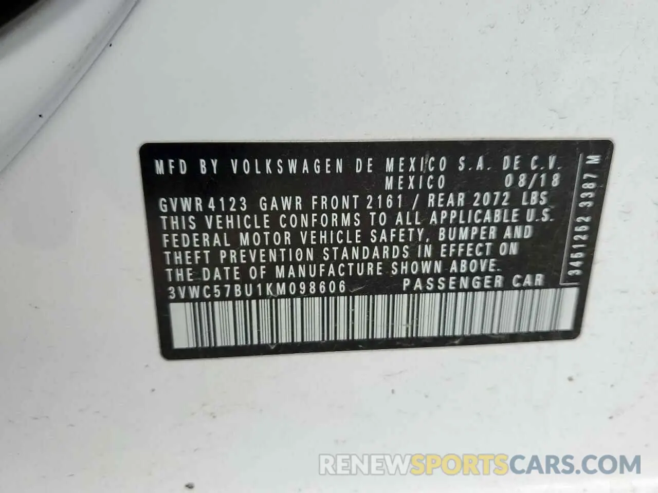 12 Photograph of a damaged car 3VWC57BU1KM098606 VOLKSWAGEN JETTA 2019