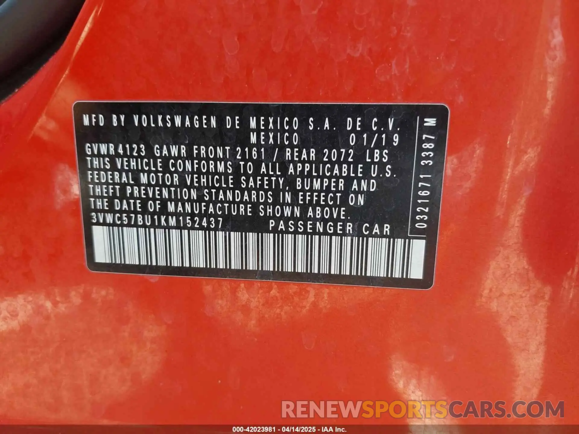9 Photograph of a damaged car 3VWC57BU1KM152437 VOLKSWAGEN JETTA 2019