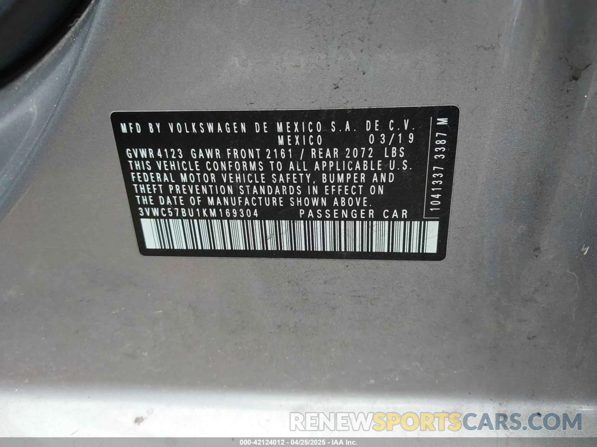 9 Photograph of a damaged car 3VWC57BU1KM169304 VOLKSWAGEN JETTA 2019