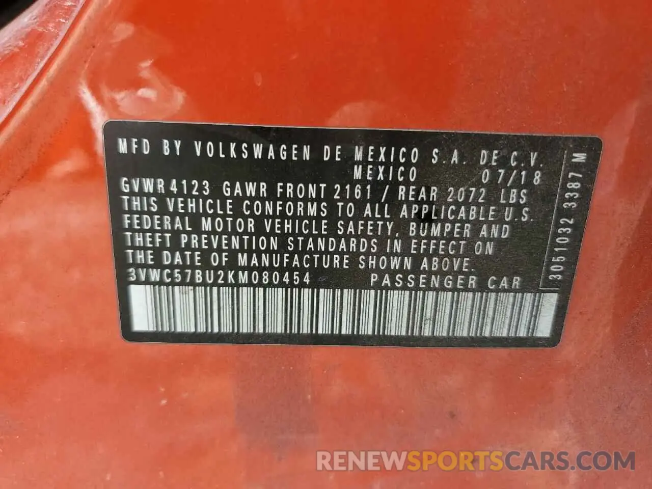12 Photograph of a damaged car 3VWC57BU2KM080454 VOLKSWAGEN JETTA 2019
