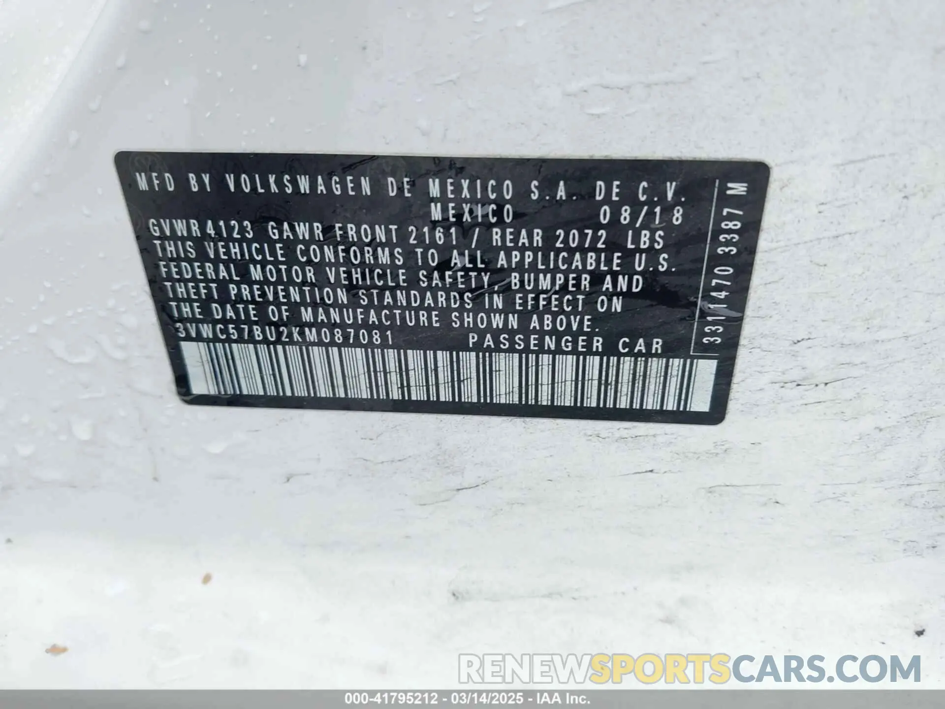 9 Photograph of a damaged car 3VWC57BU2KM087081 VOLKSWAGEN JETTA 2019