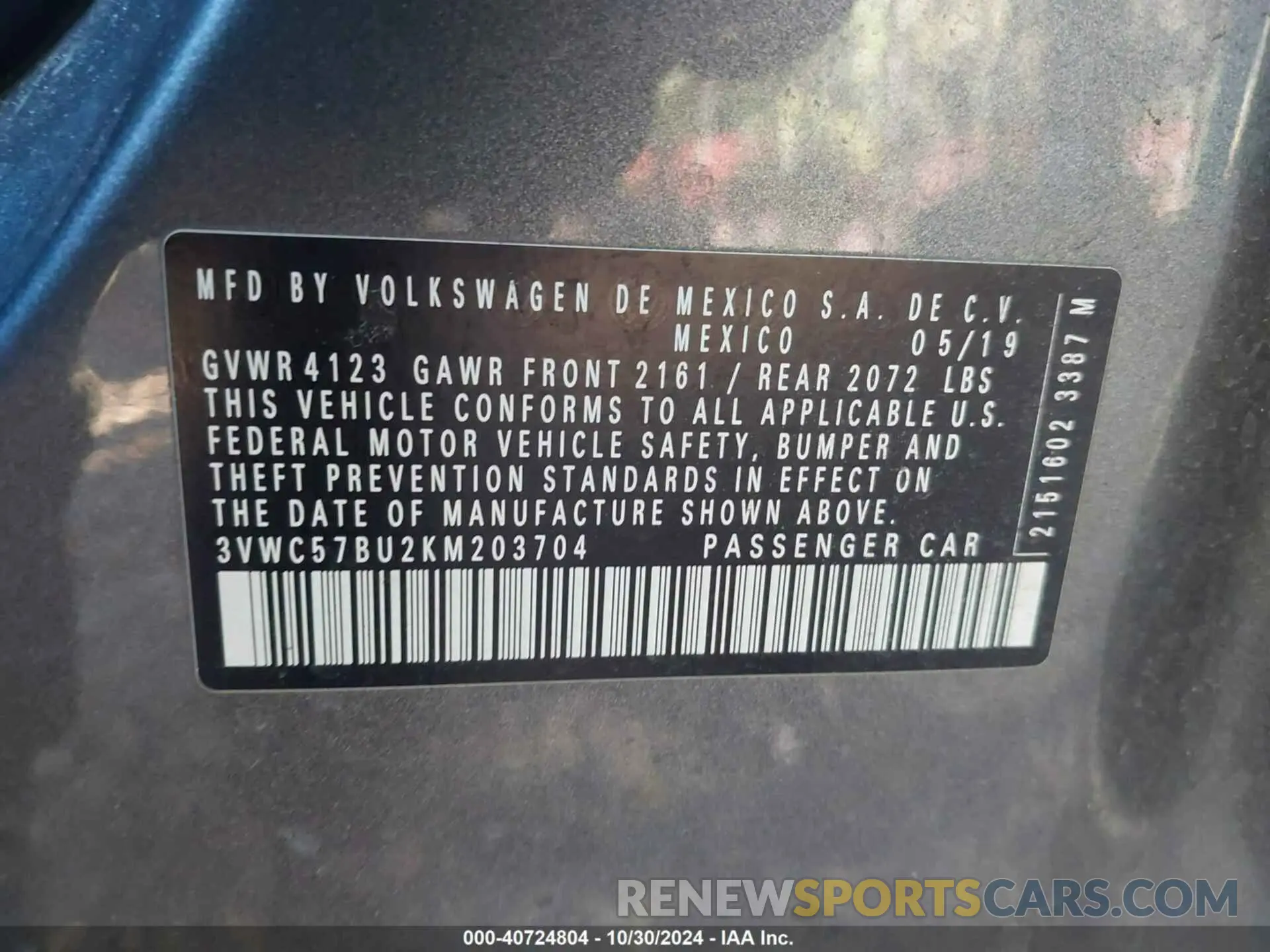 9 Photograph of a damaged car 3VWC57BU2KM203704 VOLKSWAGEN JETTA 2019