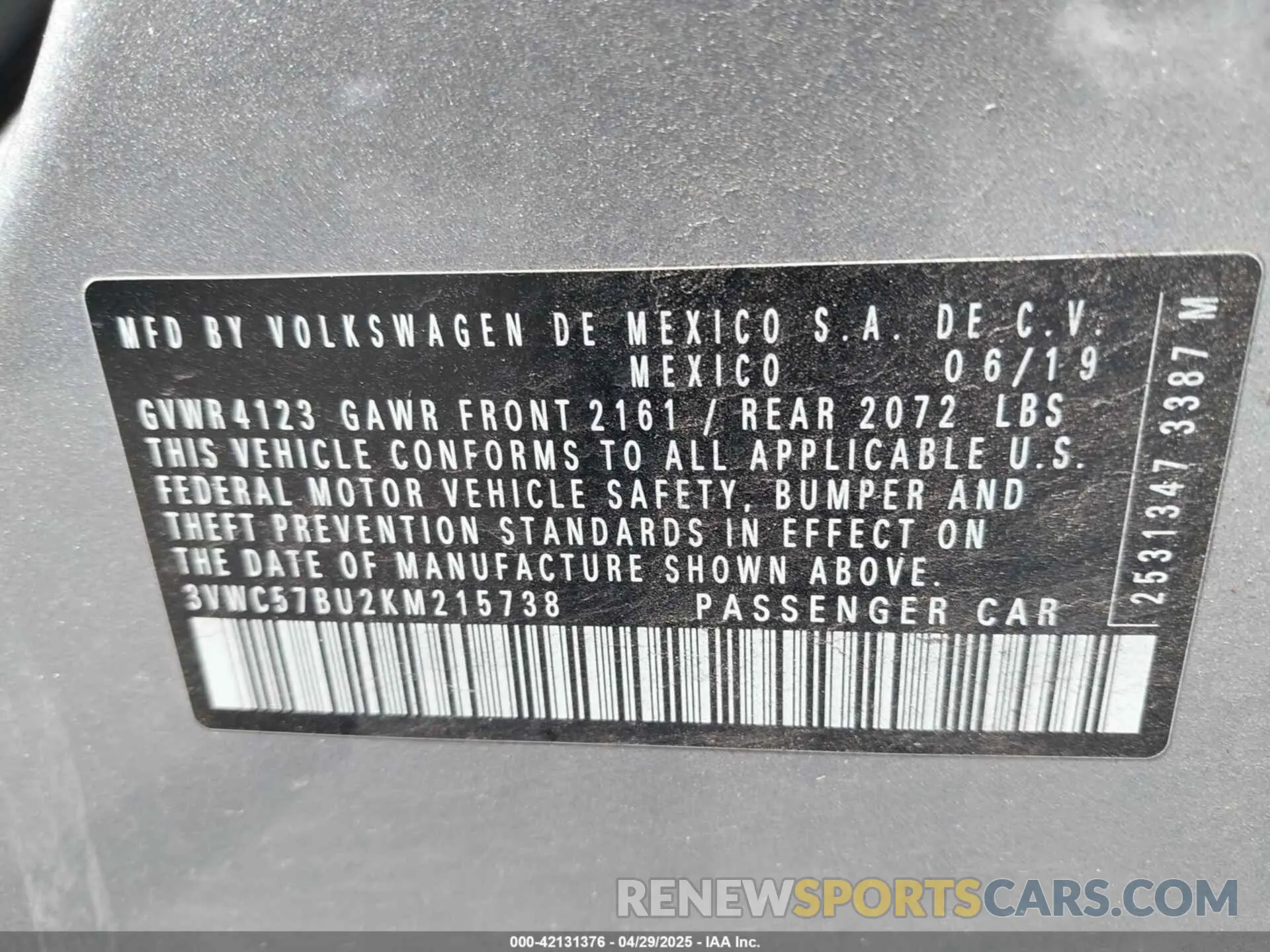 9 Photograph of a damaged car 3VWC57BU2KM215738 VOLKSWAGEN JETTA 2019