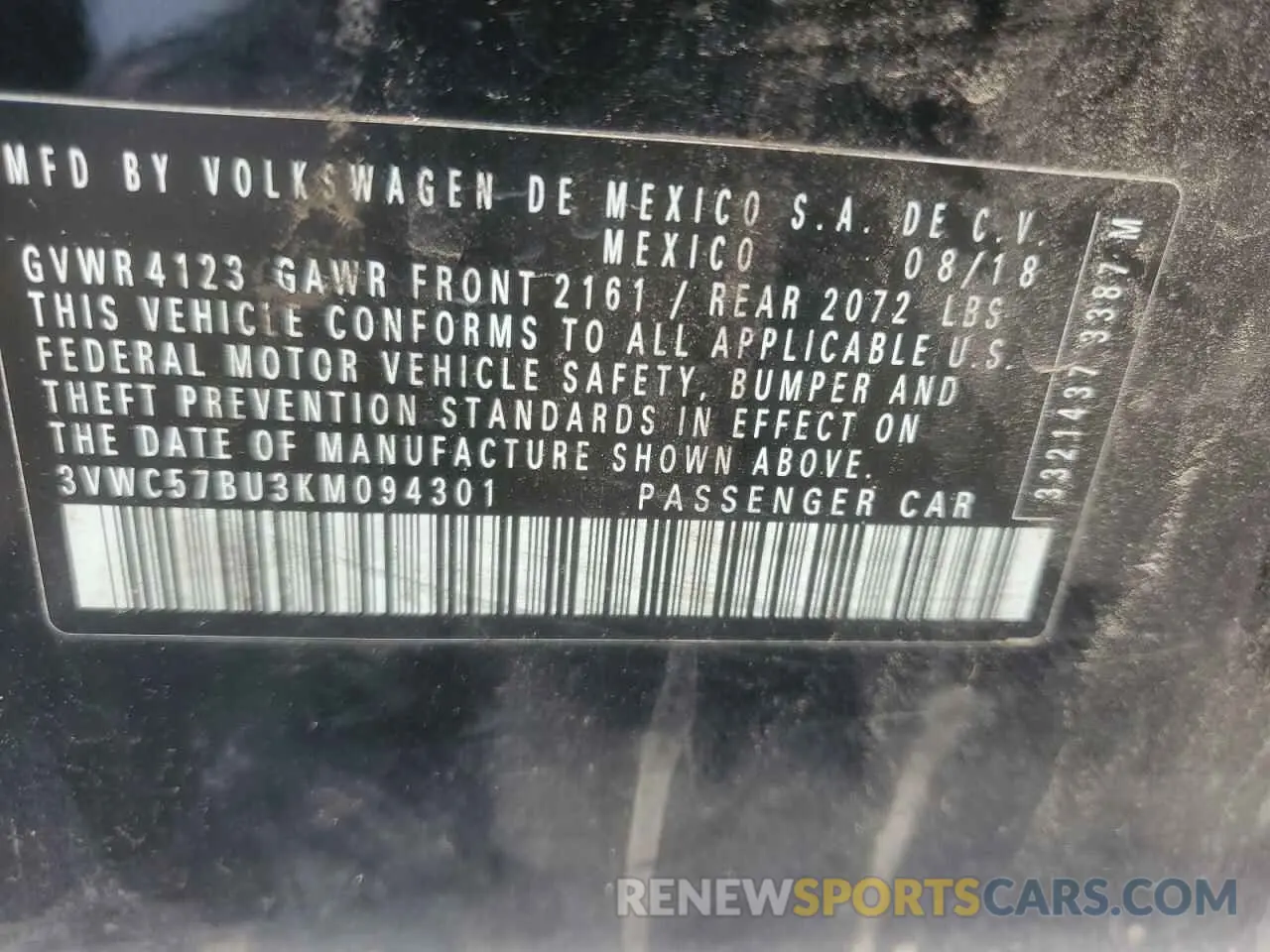12 Photograph of a damaged car 3VWC57BU3KM094301 VOLKSWAGEN JETTA 2019