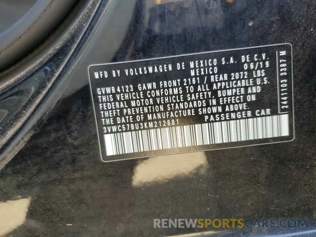 12 Photograph of a damaged car 3VWC57BU3KM212881 VOLKSWAGEN JETTA 2019