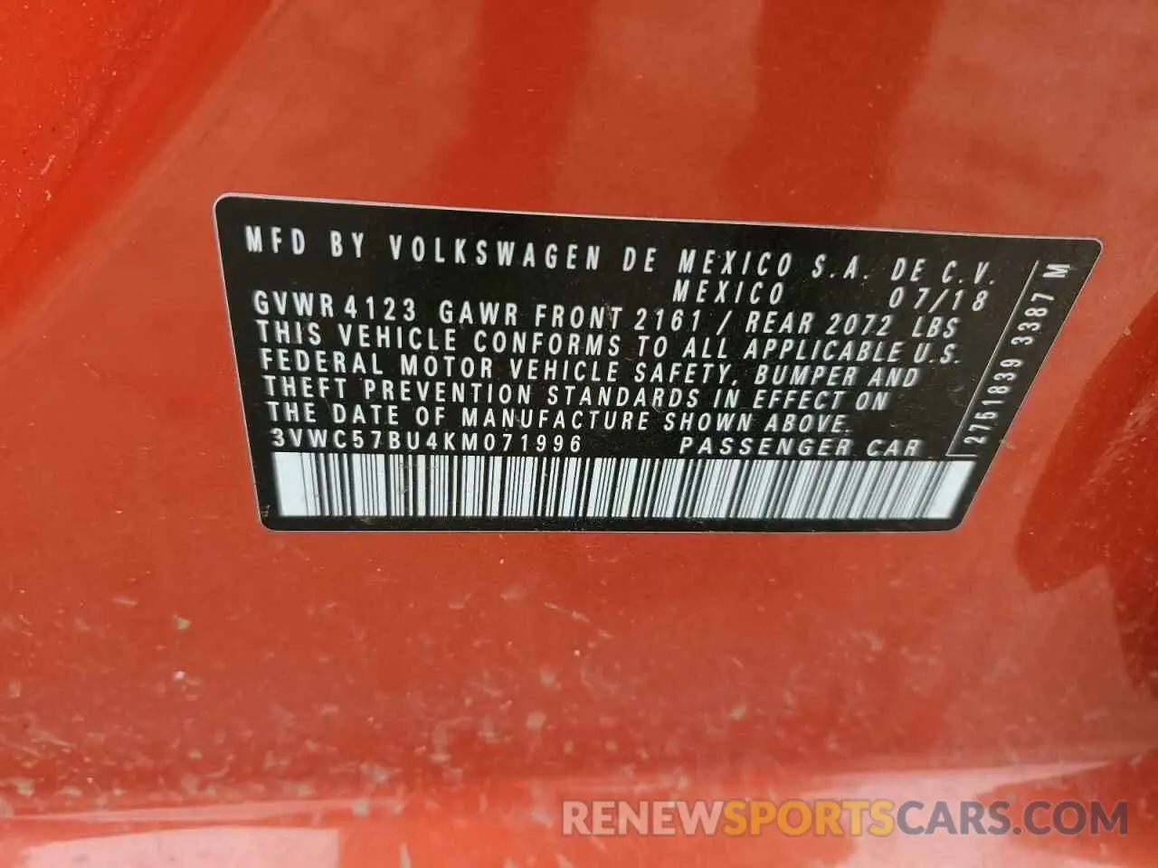 14 Photograph of a damaged car 3VWC57BU4KM071996 VOLKSWAGEN JETTA 2019