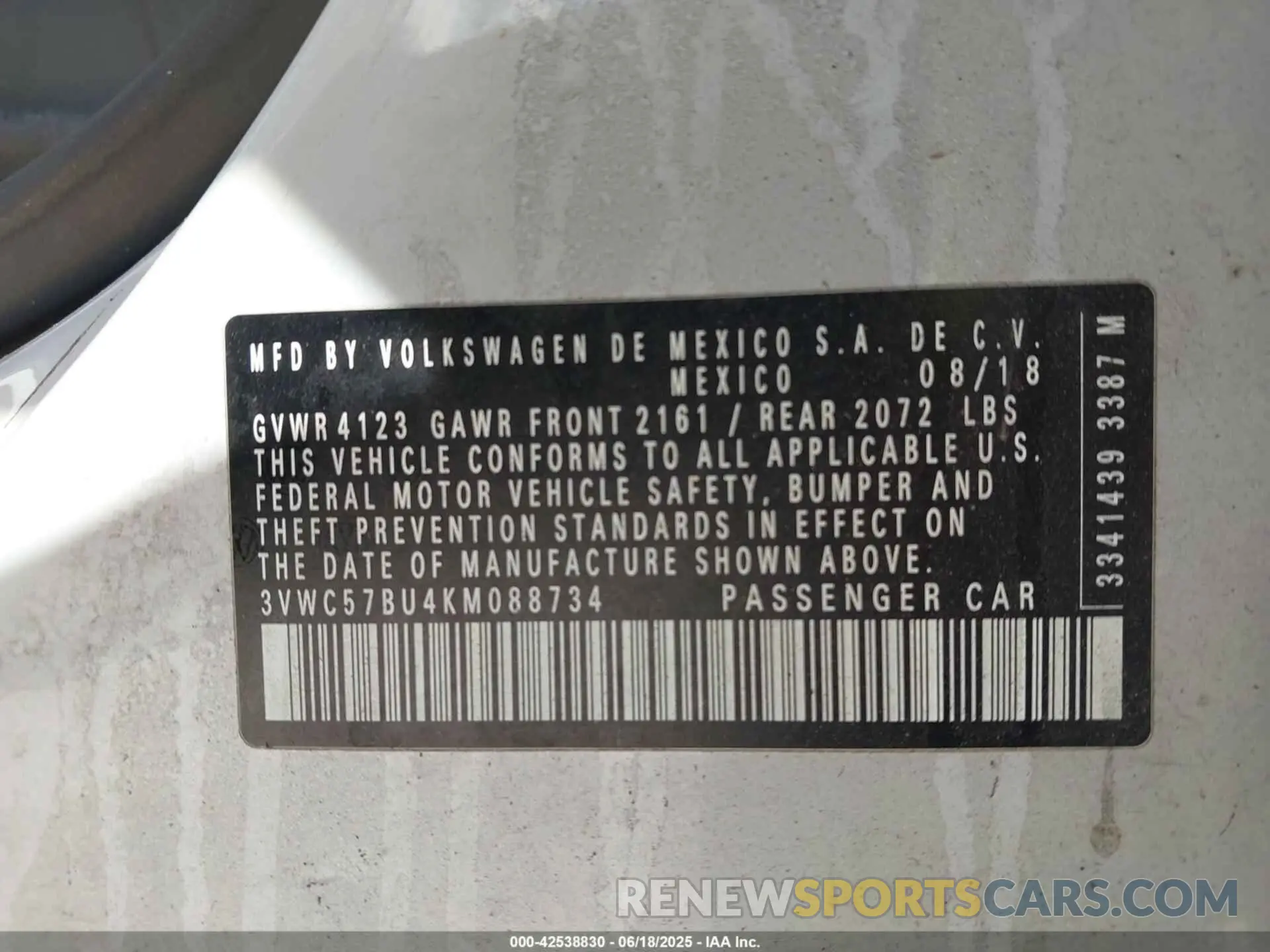 9 Photograph of a damaged car 3VWC57BU4KM088734 VOLKSWAGEN JETTA 2019