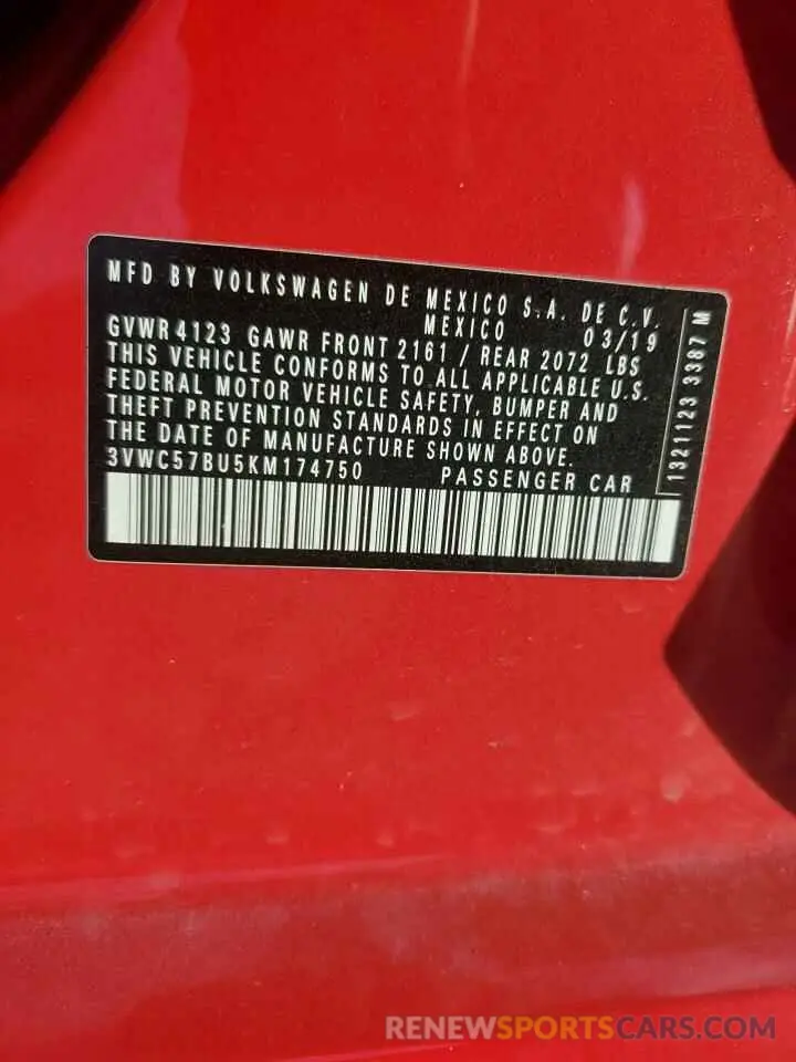 13 Photograph of a damaged car 3VWC57BU5KM174750 VOLKSWAGEN JETTA 2019