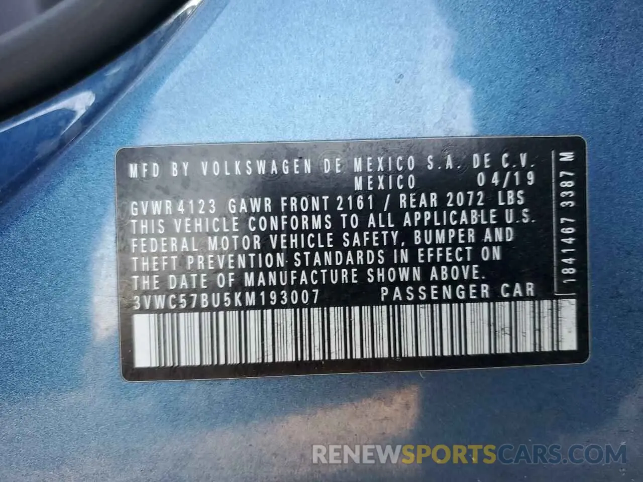 15 Photograph of a damaged car 3VWC57BU5KM193007 VOLKSWAGEN JETTA 2019