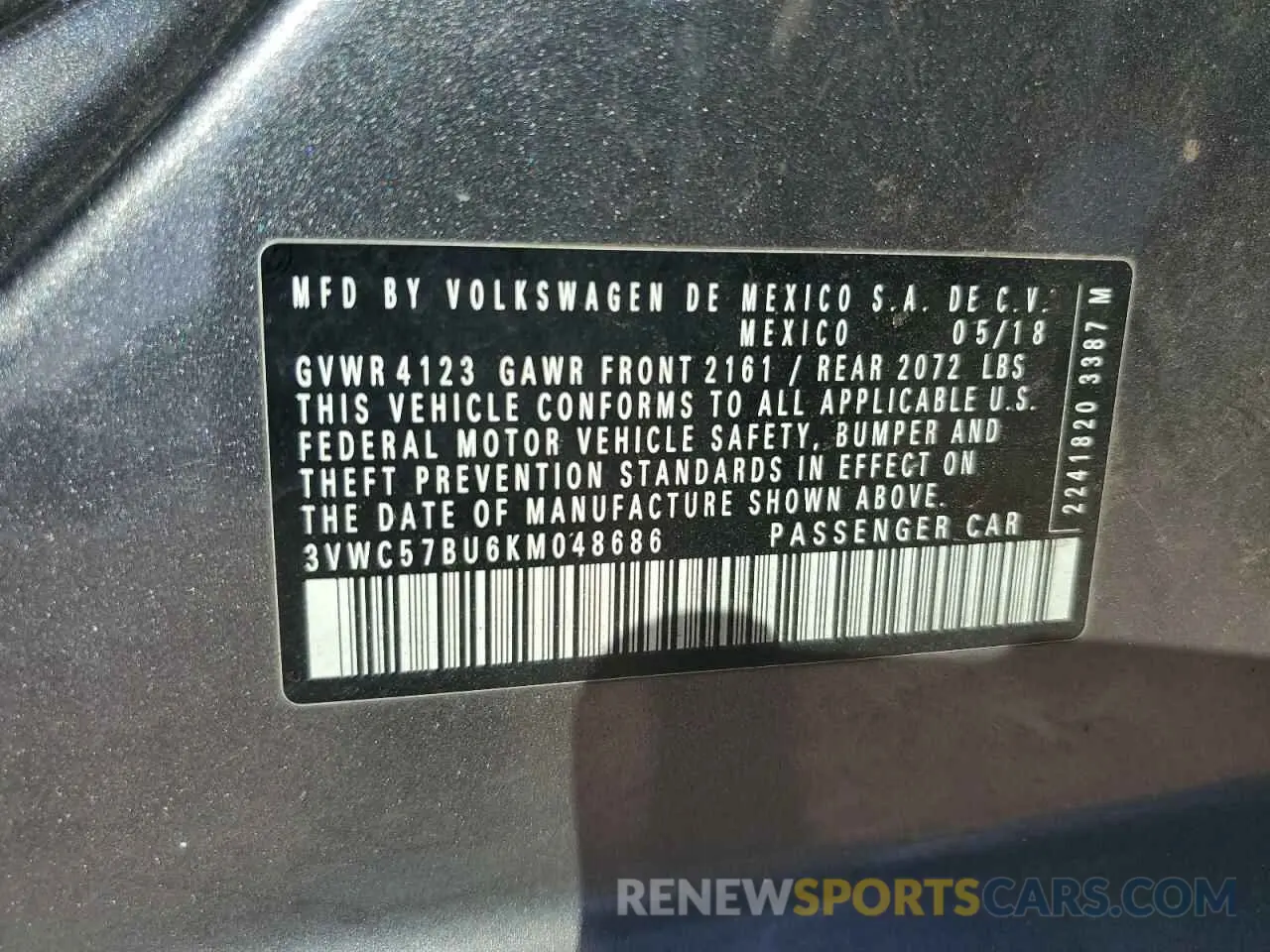 13 Photograph of a damaged car 3VWC57BU6KM048686 VOLKSWAGEN JETTA 2019