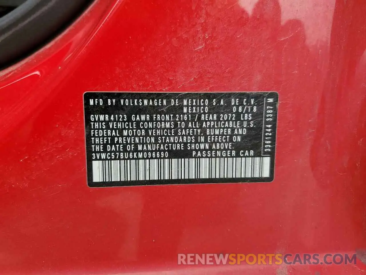 12 Photograph of a damaged car 3VWC57BU6KM096690 VOLKSWAGEN JETTA 2019