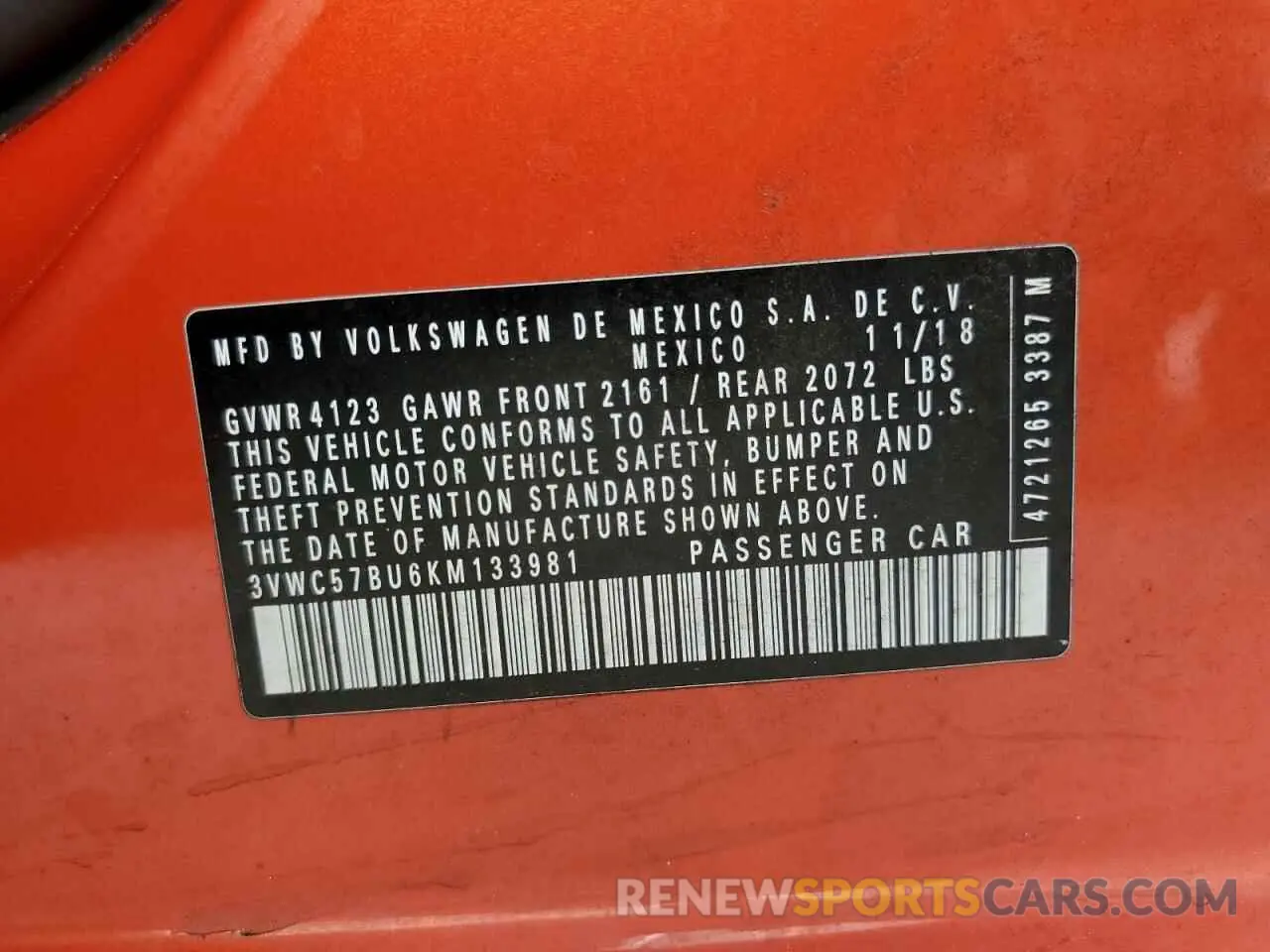 12 Photograph of a damaged car 3VWC57BU6KM133981 VOLKSWAGEN JETTA 2019